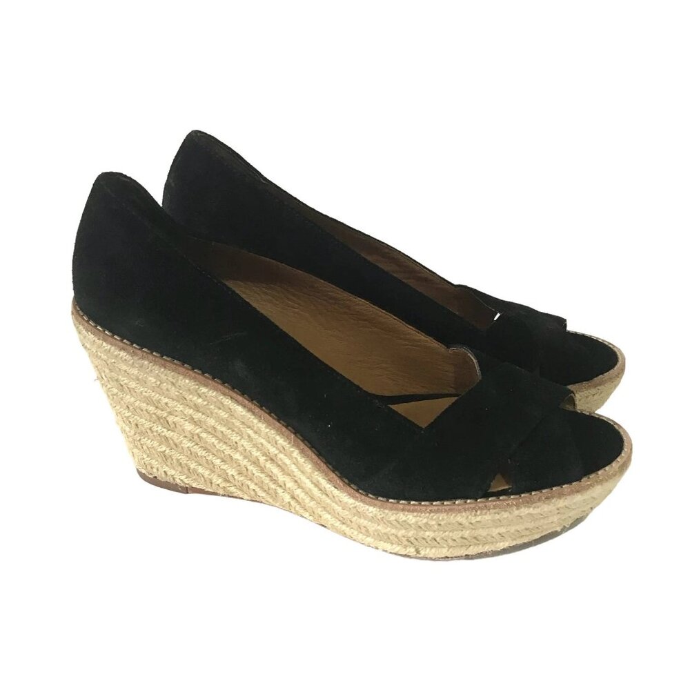 KORS Michael Kors Upland Espadrille Wedge Open Toe Sandal- Black Suede